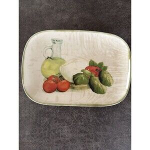 Vintage Ceramisia Platter Made in Italy 6 "x9.5" Tomato Oil Basil Design